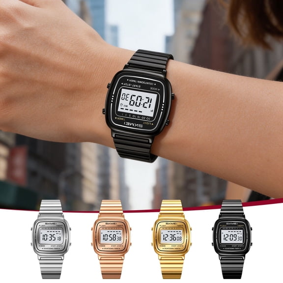 Waterproof Digital Watch - Rose Gold Stainless Steel Strap, Dial, IP64 Waterproof, Alarm & Date Feature, &, for Men, Women, Daily Casual, Dating, Office & Daily Use
