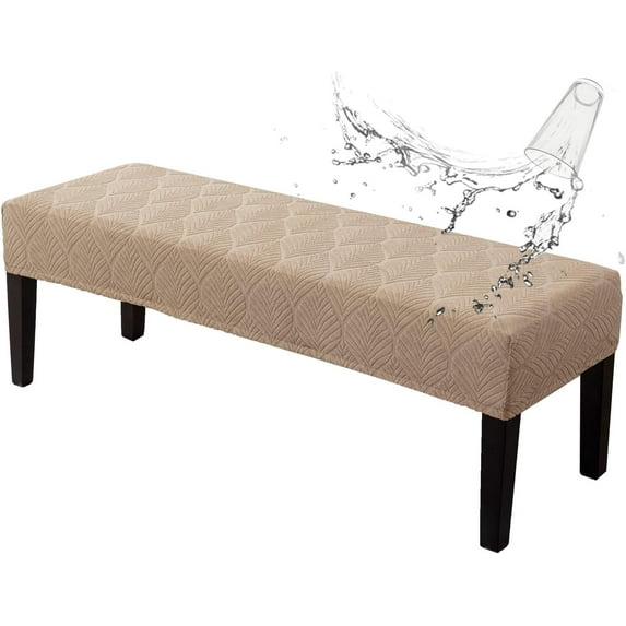 Waterproof Dining Room Bench Covers, Stretch Jacquard Bench Seat Protector Cover, Rectangular Bench Cover for bedrooms, Living Rooms, Kitchens, Removable, Washable (Khaki)