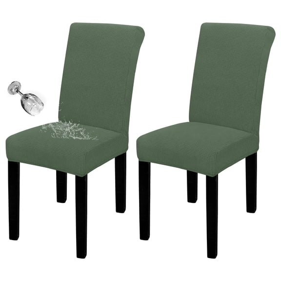 Waterproof Dining Room Chair Cover Set of 2, Stretch Jacquard Chair Slipcover Removable Washable Chair Protector for Home, Restaurant, Banquet (Pea Green)