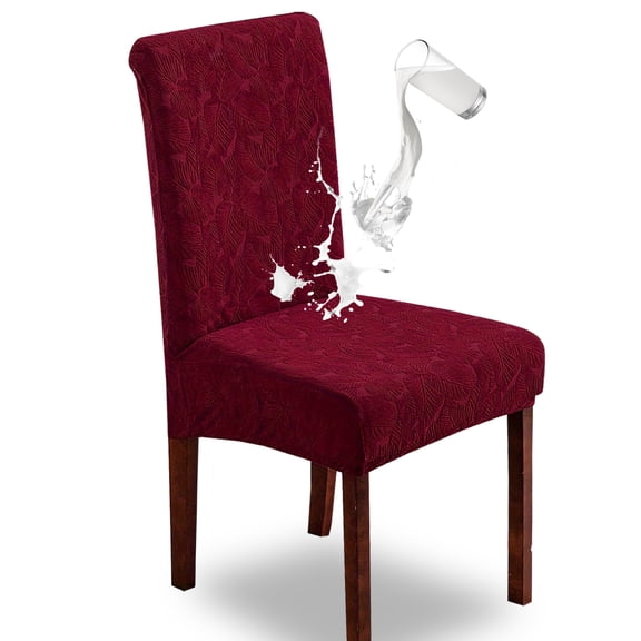 Waterproof Dining Room Chair Covers Stretch Chair Slipcovers for Dining Room Kitchen Chair Protector Cover, Removable, Washable (4, Flower Pattern-Wine Red)