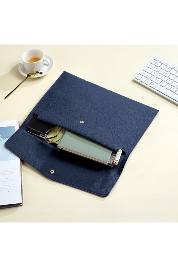 Waterproof Document Folder, Leather Portfolio, Tote Bag in Navy Blue for Business Travel and Office Organization with 20 Pockets and Secure Zipper Closure