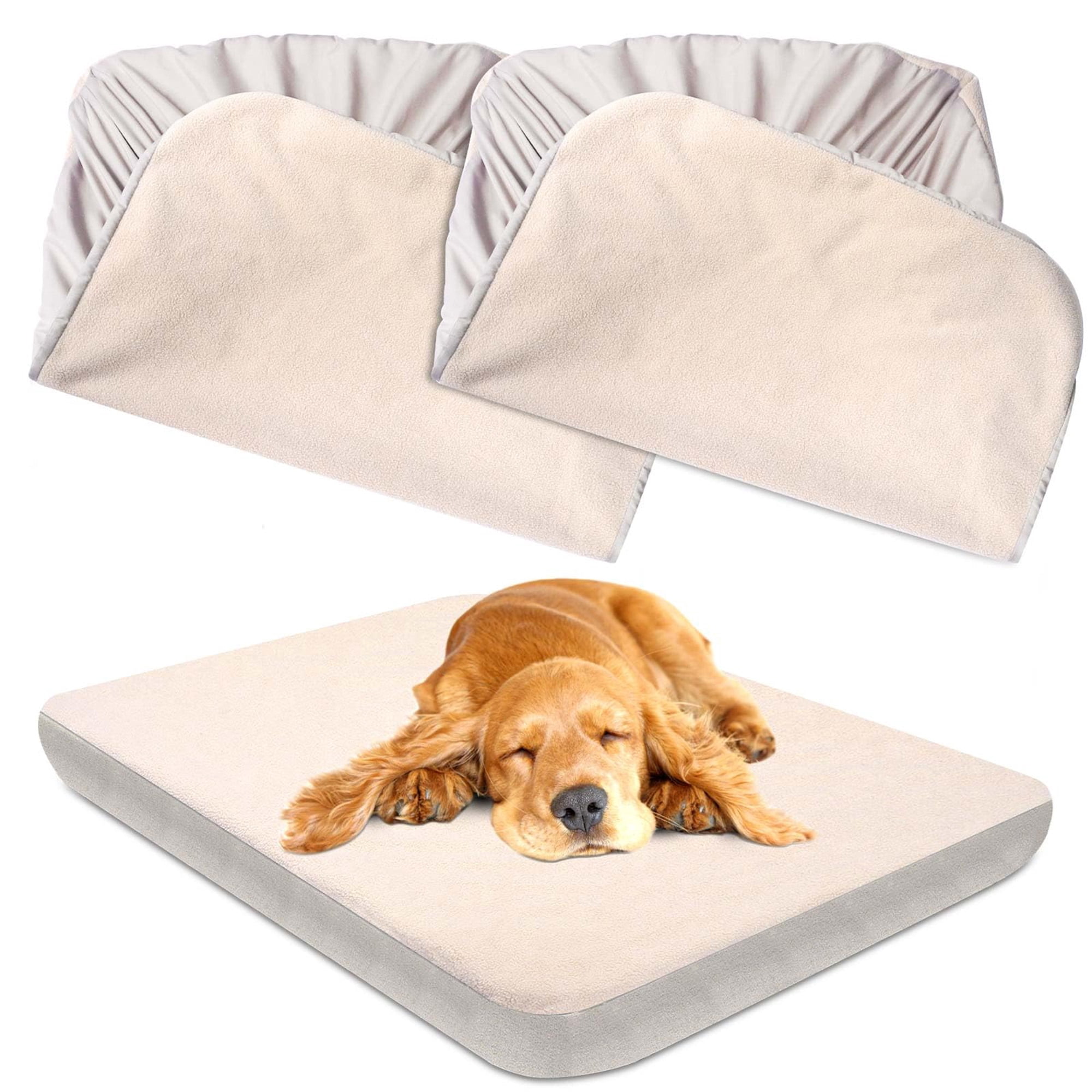 Waterproof Dog Bed Covers Replacement Washable, Soft Noiseless Pet Bed Sheets for Dogs, 2 Pack 30x20 Inches, Fits Dog Crate Mat and Pet Bed, Beige