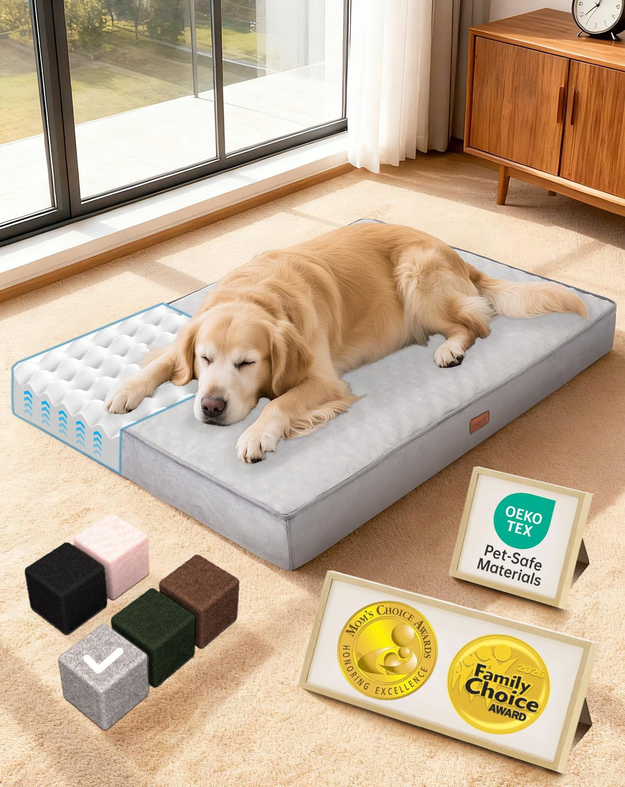Waterproof Dog Bed For Extra Large Dogs  Machine-washable Removable Cover In Easy-clean Fabric High Density Foam & Easy-carry Handle Suitable Crate 41 Inch (gray)