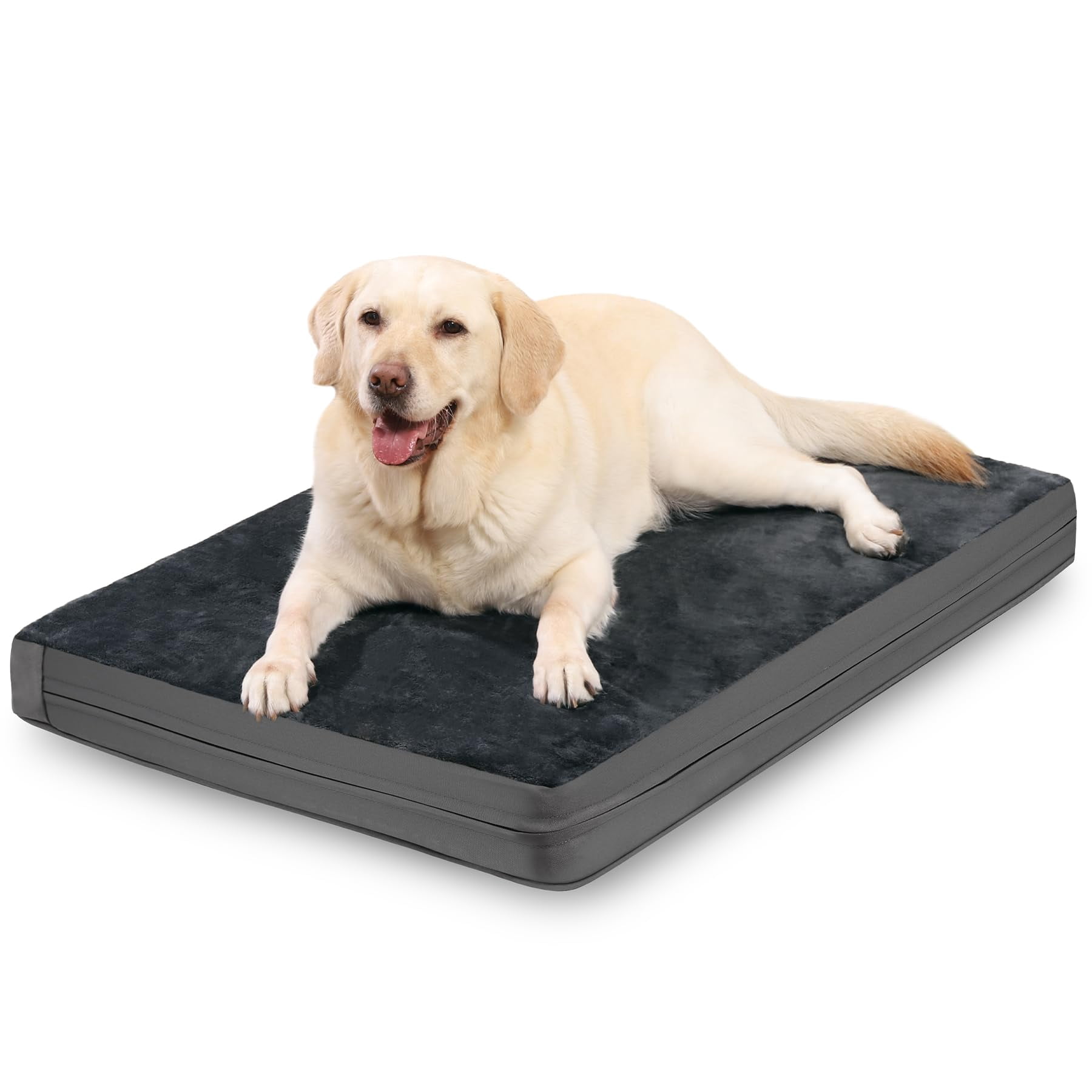 Waterproof Dog Bed Large Medium Sized Dogs  Outdoor Washable Crate Pad 36 Inch Foam Pet With Removable Cover Reversible Anti-slip Kennel 35"x22" Dark Gray