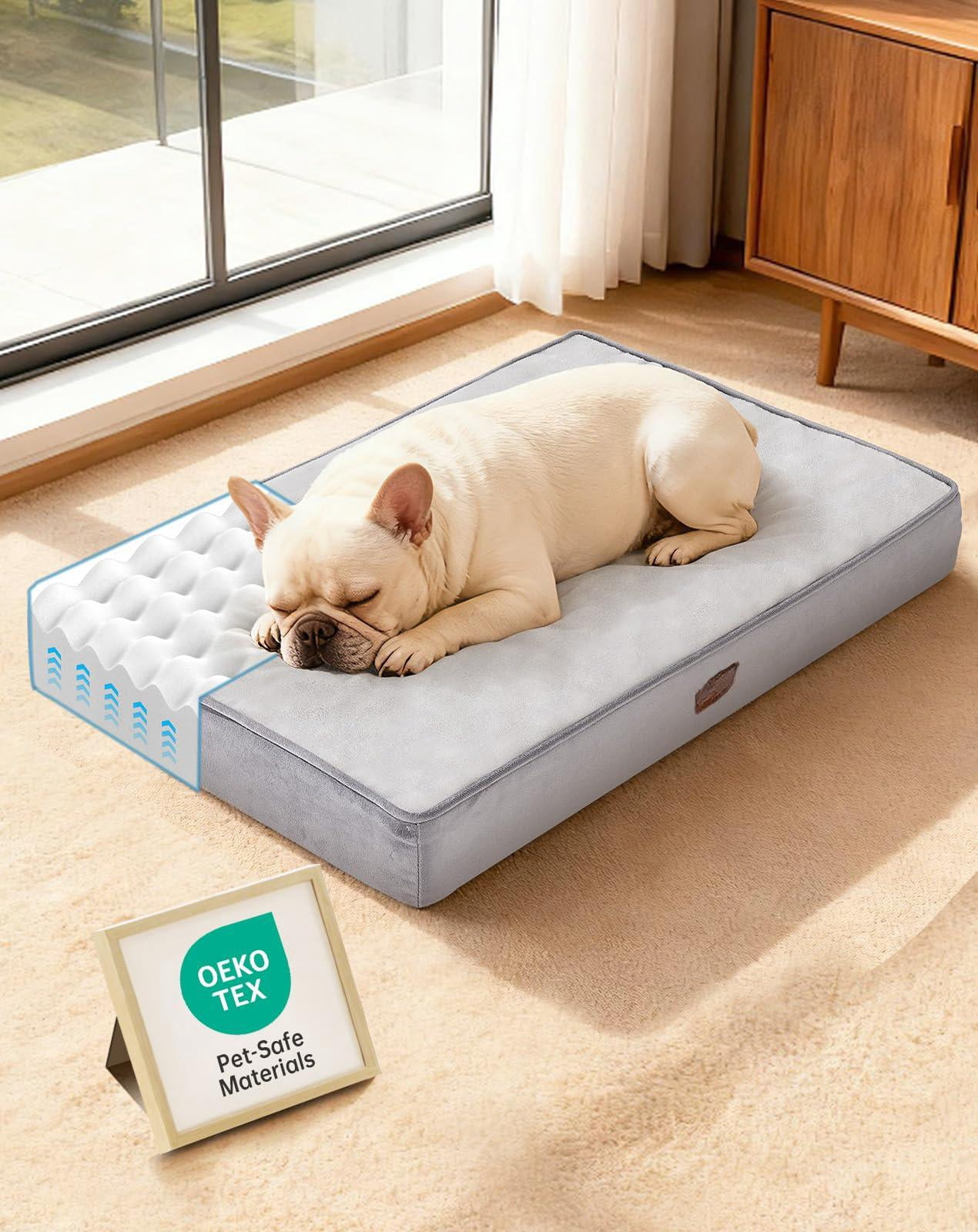 Waterproof Dog Bed For Medium Dogs  Machine-washable Removable Cover In Easy-clean Fabric High Density Foam & Easy-carry Handle Suitable Crate 30 Inch (gray)