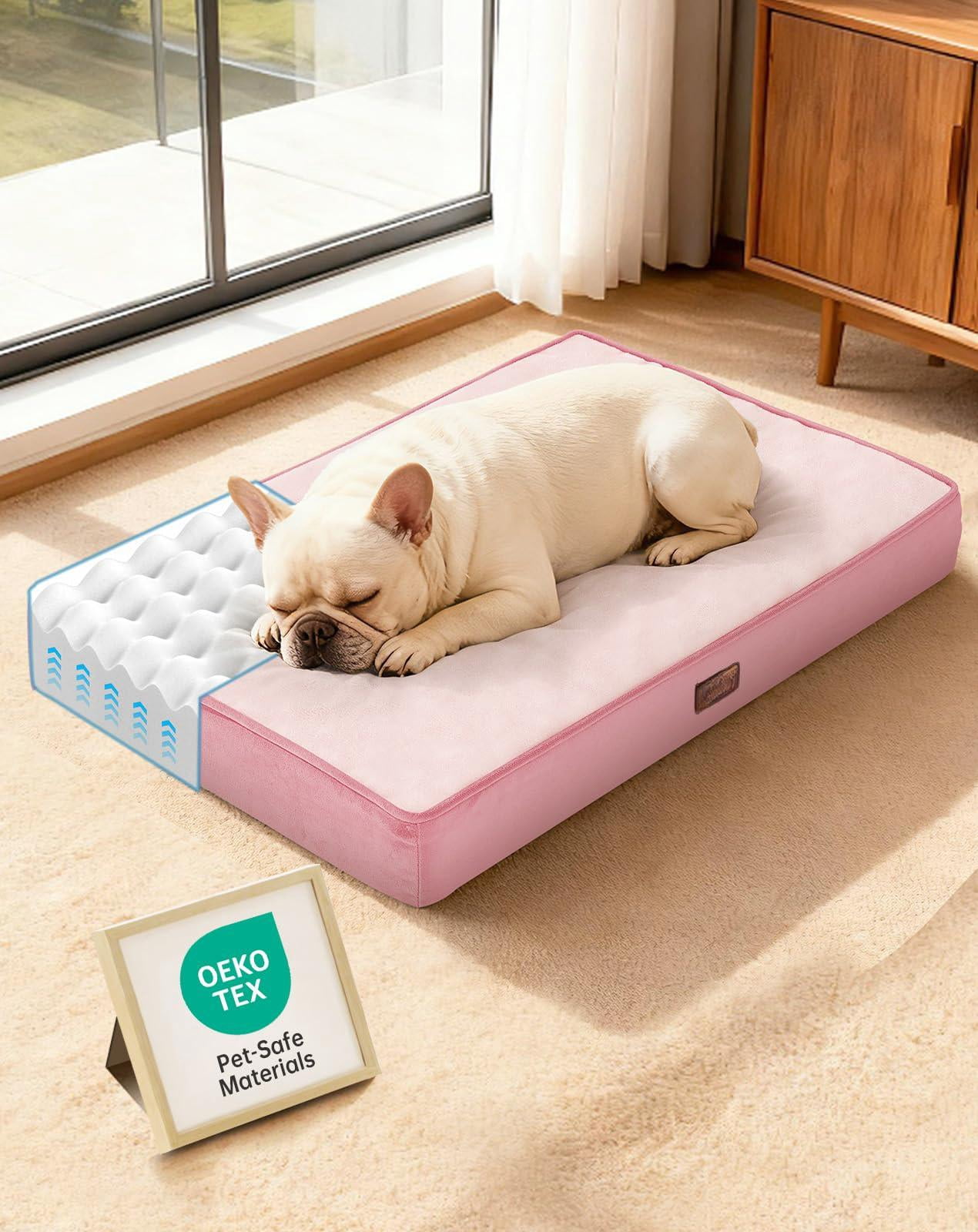 Waterproof Dog Bed For Medium Dogs  Machine-washable Removable Cover In Easy-clean Fabric High Density Foam & Easy-carry Handle Suitable Crate 30 Inch (pink)