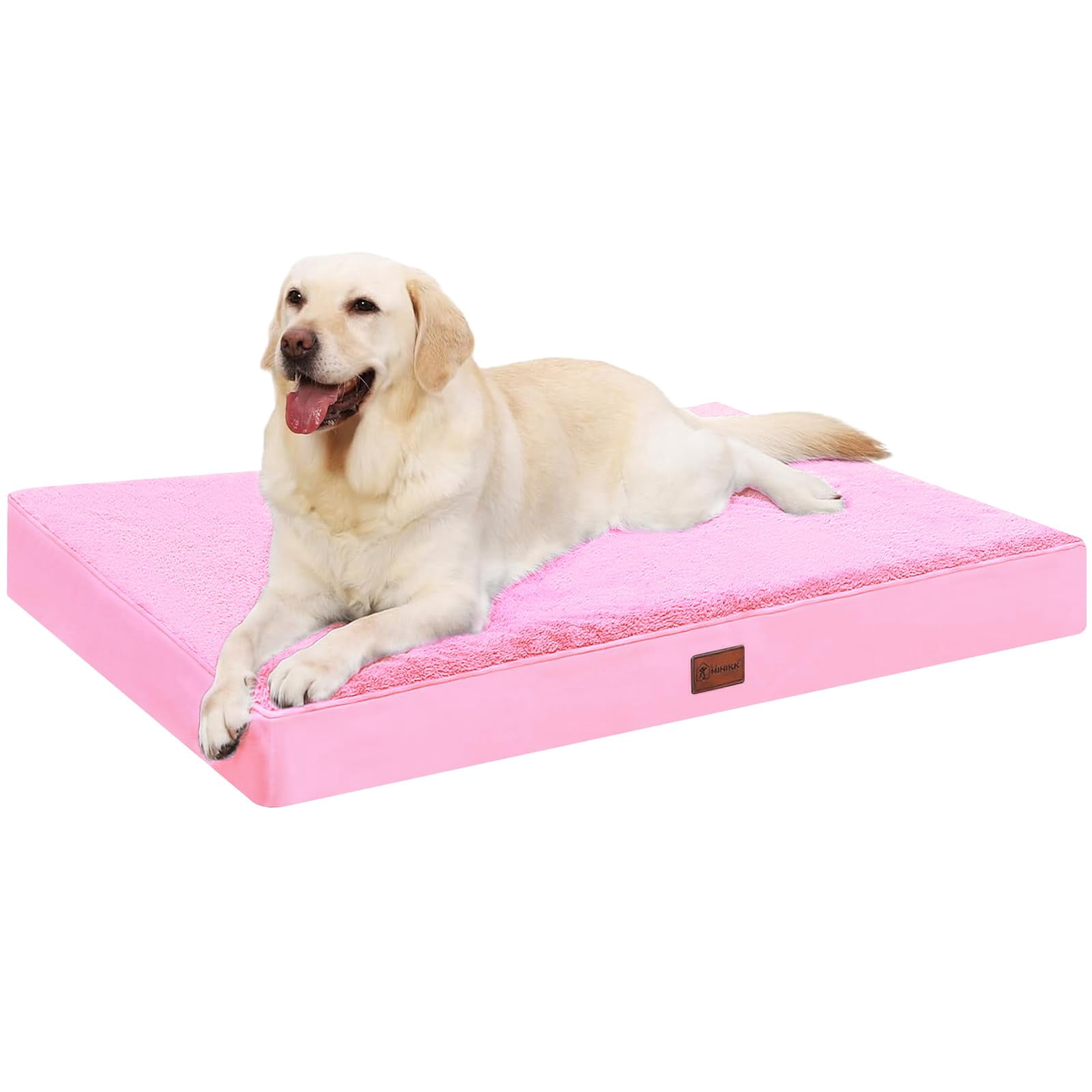 Waterproof Dog Bed Medium Size Pet Beds For Crate With Removable Washable Cover Egg-crate Foam Pad Mat Anti-slip Bottom  35x22 Inch Pink