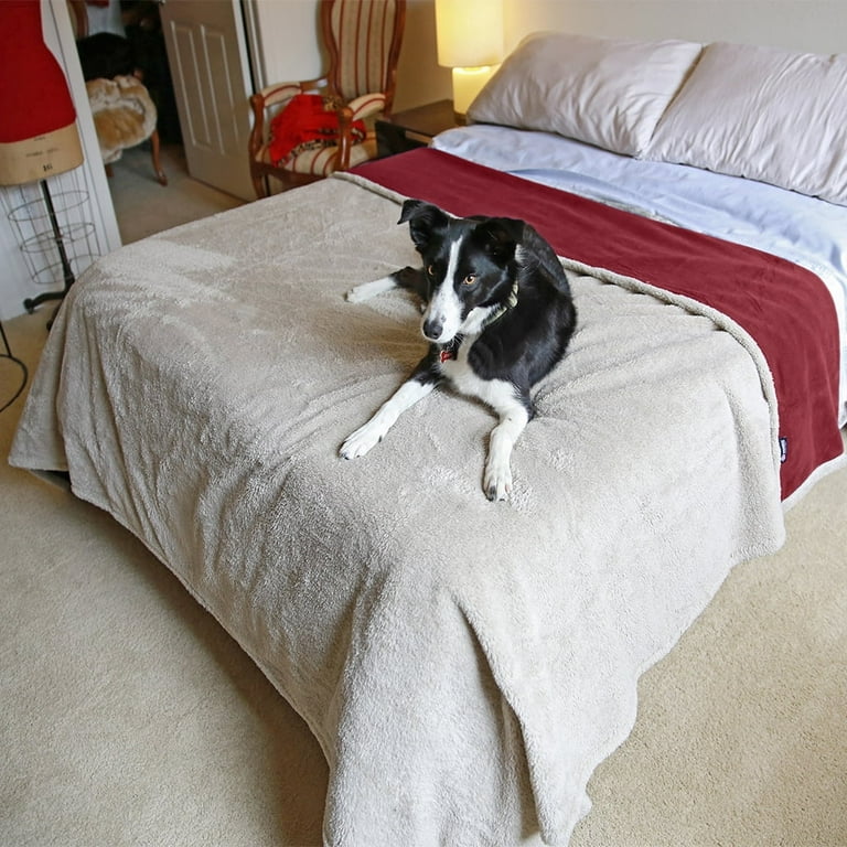 Waterproof Dog Blanket for Bed Pee Proof Pet Blankets for Couch Sofa Cover Reversible Furniture Protector Sherpa Cushion Mat for Small to Medium Large Dogs Puppies and Cats King Size 80 x 90