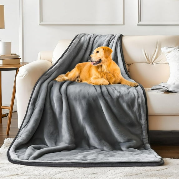 Waterproof Dog Blanket for Small Dogs, Washable Reversible Sherpa Cat Puppy Pet Blanket, Fleece Dog Blanket for Couch Bed Furniture Cover Protector Outdoor Throw Blanket Gray(30x40in)
