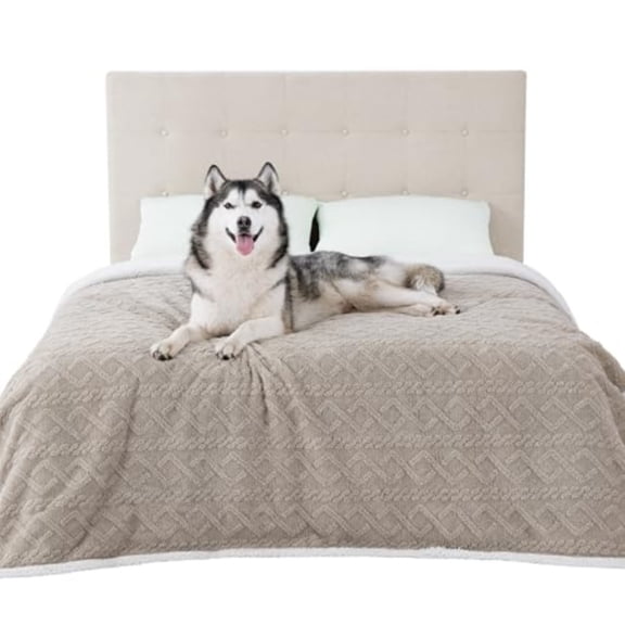 Waterproof Dog Blankets for Bed - Pet Blanket for Bed Couch Protector Washable Jacquard Coral Fleece Cat Throw Blanket Soft Plush Reversible Furniture Protection King 86x108 Pale Oak