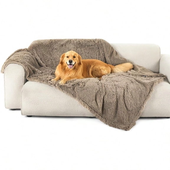 Waterproof Dog Blankets for Large Dogs - Calming Cat Blanket for Bed Couch Protector Washable Long Faux Fur Pet Throw Blanket for Puppy Reversible Furniture Protection 60x80 Brown