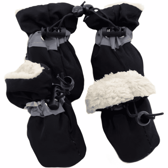Waterproof Dog Boots with Warm Fleece Lining, Non-Slip Rubber Sole Winter Dog Shoes for Small Medium Dogs, Reflective Adjustable Paw Protectors for Snow and Rain, 4 Pcs