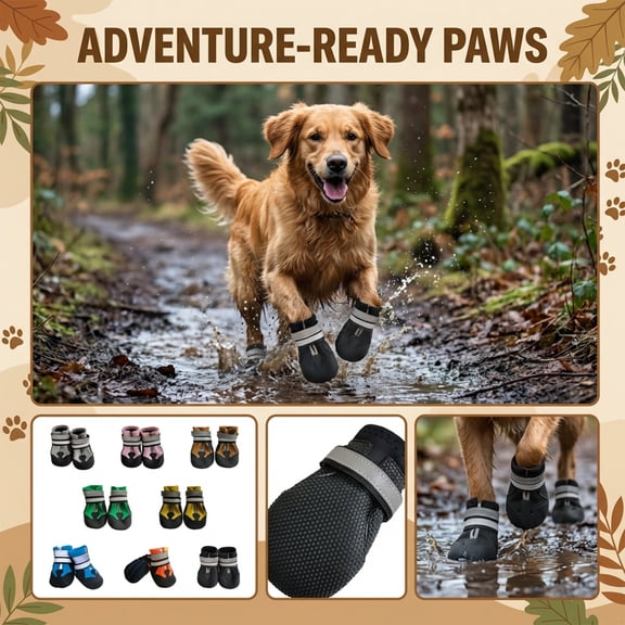 Waterproof Dog Boots for Large Dogs,Anti-Slip Rugged Sole Pet Shoes for Hiking and Outdoor Adventures,Reflective Paw Protection Gear,Orange