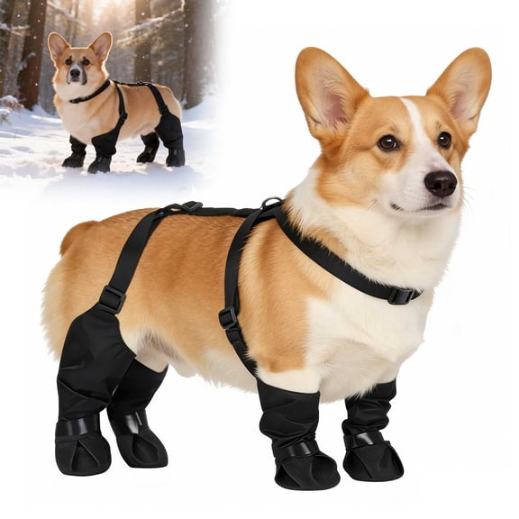 Waterproof Dog Boots for Small/Medium Dogs, TSV Dog Paw Protectors Anti-Slip Dog Suspender Boots for Outdoor Walking