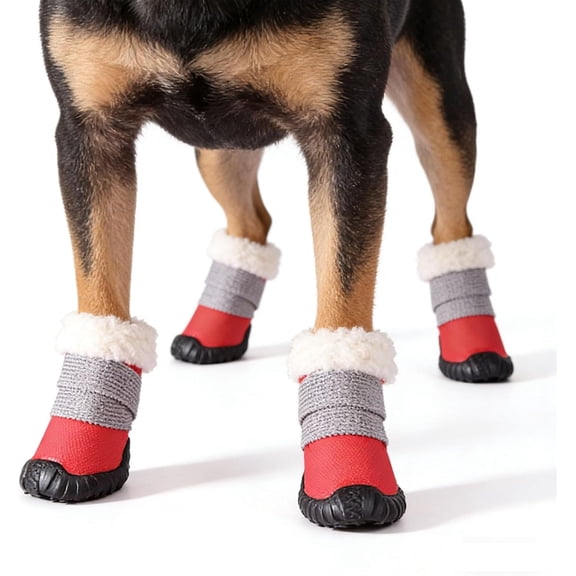 Waterproof Dog Boots with Warm Fleece Lining & Anti-Slip Sole, Snow Shoes, Red XL