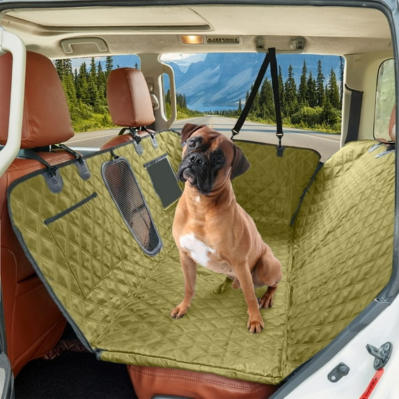 Waterproof Dog Car Seat Cover Hammock with Side Flaps and Rear Seat Extender, Scratchproof Back Seat for SUVs Trucks and Cars, Extra Large Easy Clean Pet Mat (Green)