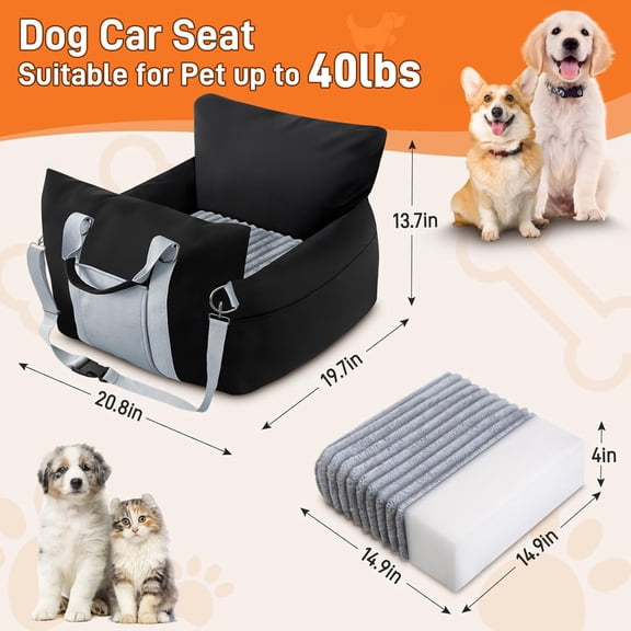 Waterproof Dog Car with Memory Foam for Small Medium Dogs, Booster Pet Travel to 40 lbs with Detachable Washable Cover and Pockets