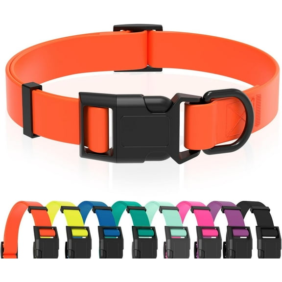 Waterproof Dog Collar, Easy to Clean Rubber Dog Collars with Quick Release Buckle Fits Small Medium or Large Dogs (Orange, L < 15.4-24.8 inch)
