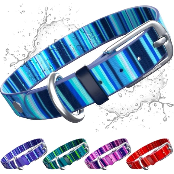Waterproof Dog Collar, Washable Quick Dry Collar with Metal Buckle, Blue-M 1"