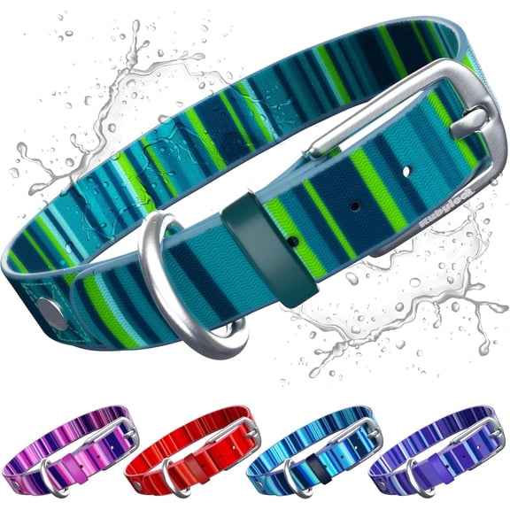 Waterproof Dog Collar, Washable Quick Dry Collar with Metal Buckle, Teal-M 1"