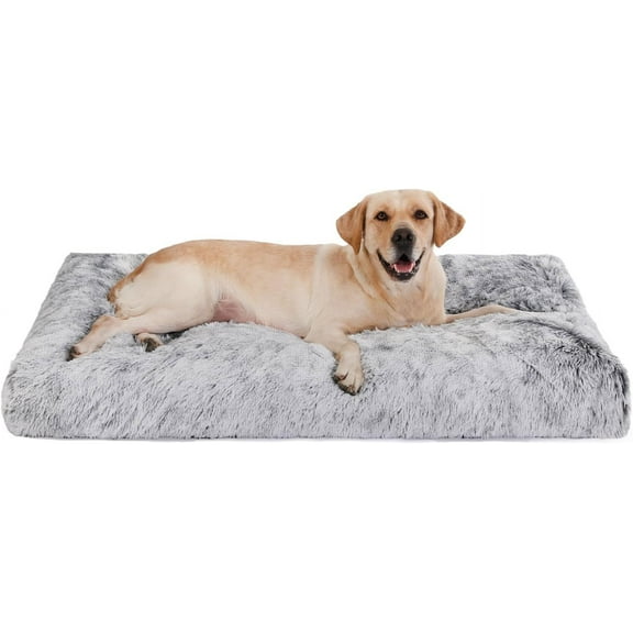 Waterproof Crate Bed, Plush Dog Kennel Pad with Removable Washable Cover, Faux Fur, Fluffy, 41"x27", Dark Grey