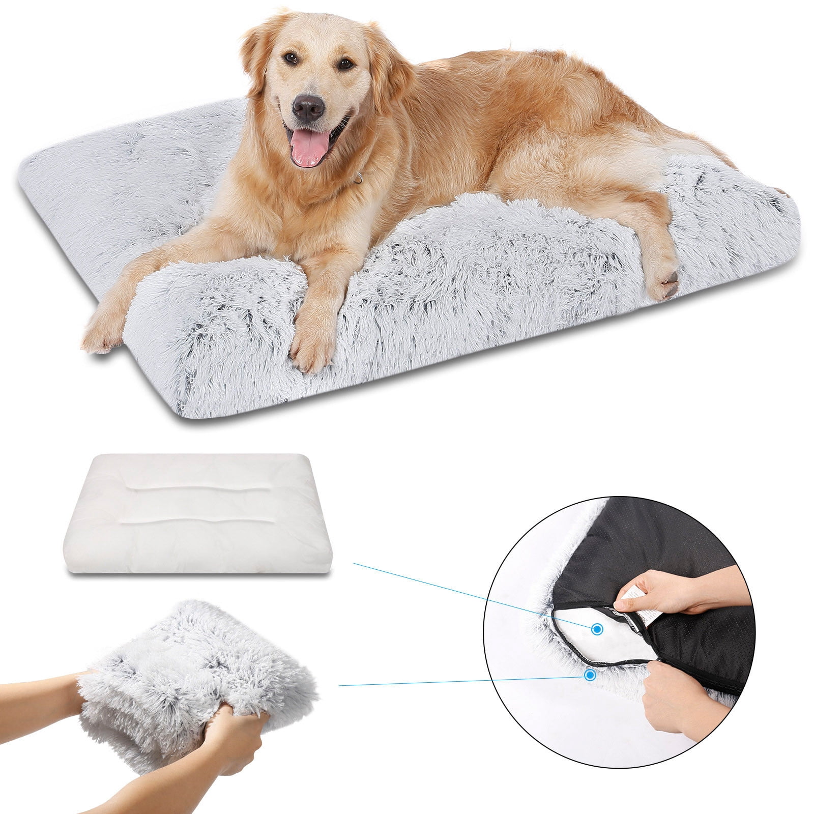 Waterproof Dog Crate Bed With Removable Washable Cover, Plush Faux Fur ...
