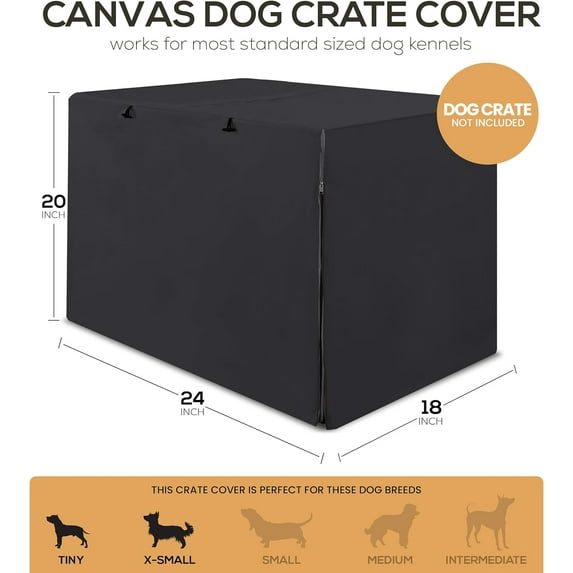 Waterproof Dog Crate Cover 24 Inch - Black, Heavy Duty Fit for Most Wire Crates