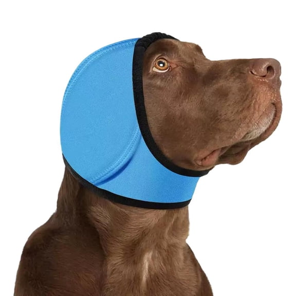 Waterproof Dog Ear Caps for Swimming & Bathing, Calming Large Pet Ear Cover for Shower, Elastic Head Wrap Protector for Grooming Anxiety Relief, Blue