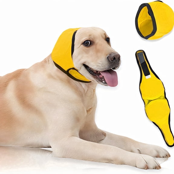 Amztom Waterproof Dog Ear Muffs, Adjustable Noise-Reducing Ear Wrap for Bathing & Grooming(Yellow,Small)
