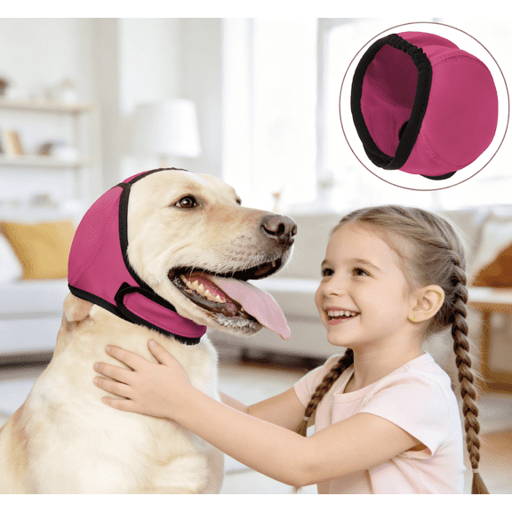 Waterproof Dog Ear Muffs, Adjustable Noise-Reducing Ear Protector for Bathing & Grooming,(Pink,Medium)