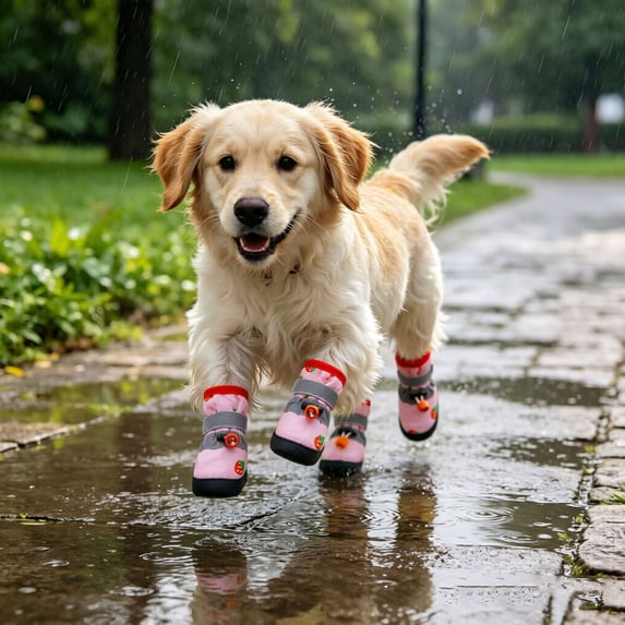 Waterproof Dog Rain Boots Reflective Fruit Print Pet Paw Protector with Adjustable Drawstring Anti-Slip Rubber Sole Strawberry Pineapple Pet Shoes For Small Medium Dogs Rainy Outdoor Walking