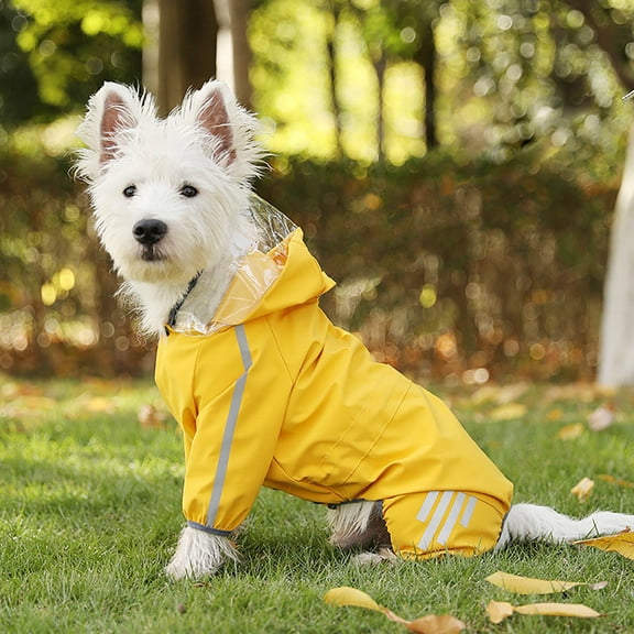 Waterproof Dog Rain Jacket, Reflective Four-Legged Puppy Raincoat with Hood, Lightweight Dog Rain Coat for Outdoor Walking, Leash Opening for Small Medium Large Dogs, Adventure Ready Pet Rainwear