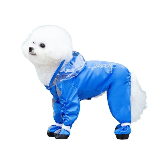 Waterproof Dog Raincoat, 4-Legged Dog Rain Jacket with Hood, Reflective Lightweight Outdoor Rain Poncho Gear for Small Dogs Blue XL