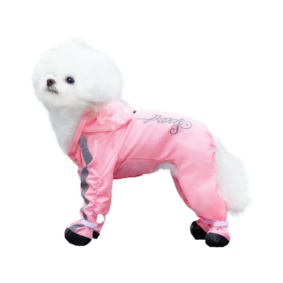 Waterproof Dog Raincoat, 4-Legged Dog Rain Jacket with Hood, Reflective Lightweight Outdoor Rain Poncho Gear for Small Dogs Pink S