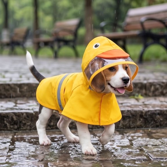 Waterproof Dog Raincoat, Adjustable Pet Rain Clothes, Windproof Rain Jacket for Dogs, Clear Hooded Double Layer, Reflective Strip & Cute Printing for Cat & Dogs