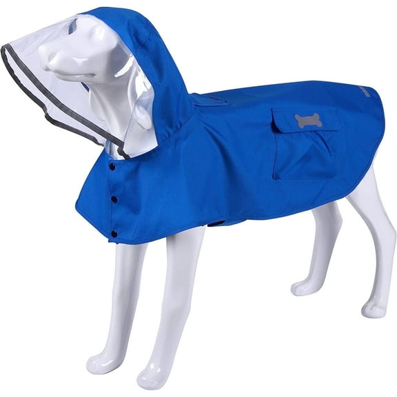 Waterproof Dog Raincoat, Adjustable Reflective Lightweight Pet Rain Clothes with Poncho Hood (Medium, Blue)