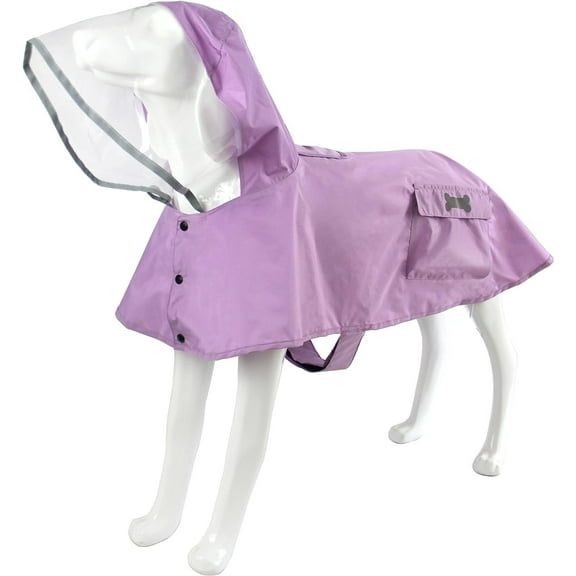 Waterproof Dog Raincoat, Adjustable Reflective Lightweight Pet Rain Clothes with Poncho Hood(Medium, Light Purple)
