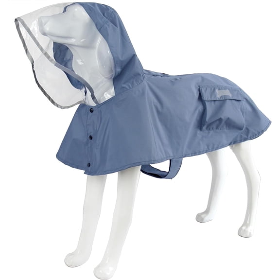 Waterproof Dog Raincoat, Adjustable Reflective Lightweight Pet Rain Clothes with Poncho Hood(X-Large, Blue&Grey)