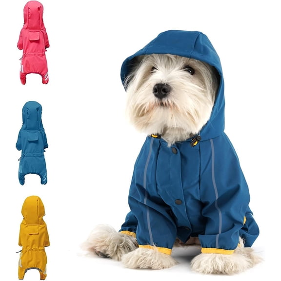 Waterproof Dog Raincoat with Hood – Lightweight Pet Rain Jacket with Leash Hole & Reflective Safety Strips – Adjustable Windbreaker for Small Medium Dogs Walking (Blue, XL)