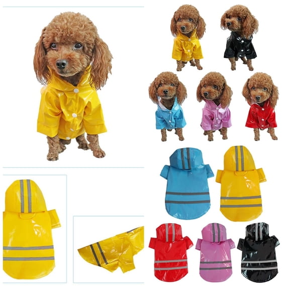 Waterproof Dog Raincoat with Hood and Reflective Stripes,Lightweight PU Rain Jacket for Small and Medium Dogs,Snowproof Outdoor Pet Rain Gear,Black