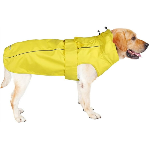 Waterproof Dog Raincoat with Reflective Strip, Lightweight Pet Rain Jacket with Leash Hole for Dogs (Yellow, Medium)