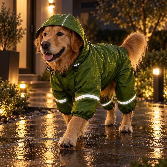 Waterproof Dog Raincoat with Removable Hood, Outdoor Full Body Jacket, Windproof Snowproof Shell, All Season Pet Rain Gear