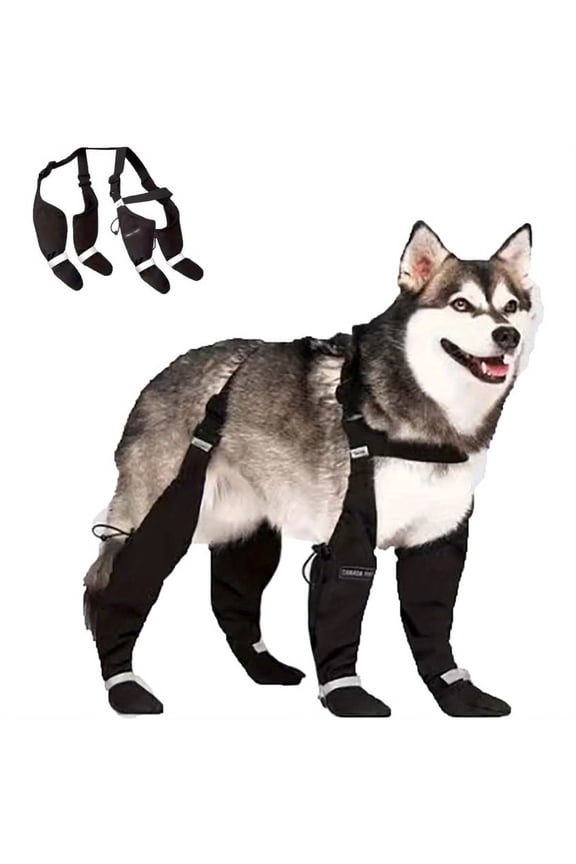 Waterproof Dog Shoes For Outdoor Use, Anti-Dirty Anti-Slip With Elastic Band & Reflective Strap, Black Size L Pet Footwear For Walking Training