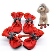Waterproof Dog Shoes for Hot Pavement, Puppy Booties with Reflective Straps, Anti-Slip Sole Dog Rain Boots Dog Paw Protector Shoes for Small Medium Cats Dogs, Red
