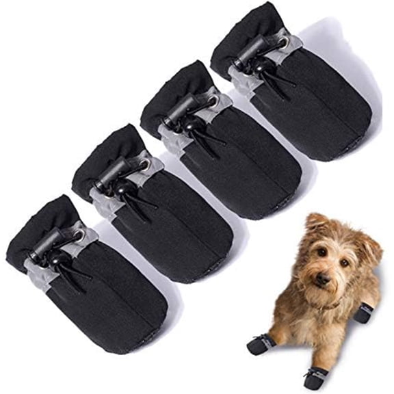 Waterproof Dog Shoes for Small Dogs, Anti-Slip Dogs Boots & Paw Protector for Snowy Day, Summer Hot Pavement Dog Booties with Reflective Straps, Cat Dog Shoe for Indoor Hardfloors (Black, 4)