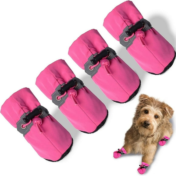 Waterproof Dog Shoes for Small Dogs, Anti-Slip Dogs Boots & Paw Protector for Snowy Day, Summer Hot Pavement Dog Booties with Reflective Straps, Cat Dog Shoe for Indoor Hardfloors (Pink, 1)