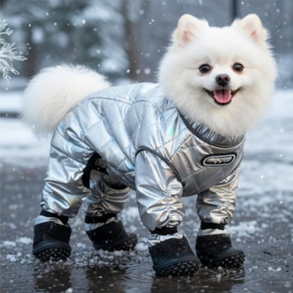 Waterproof Dog Snowsuit with Built-in Boots for Small Medium Dogs, Reflective Jacket, Gray