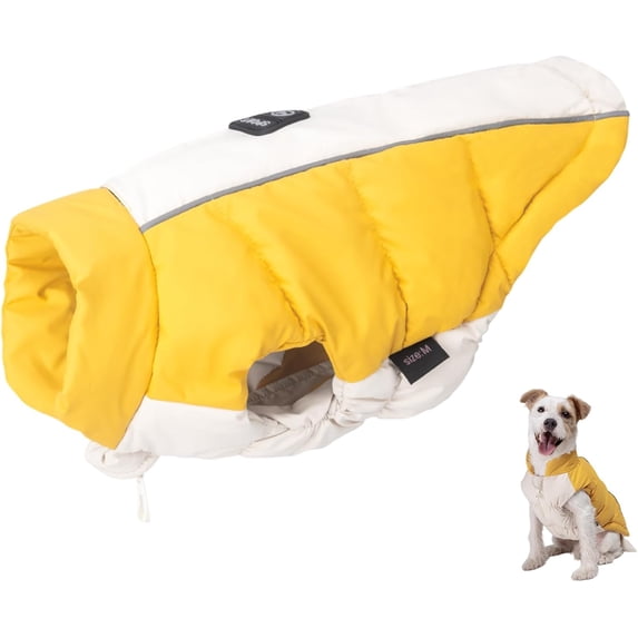 Waterproof Dog Winter Coat -Adjustable Warm Pet Jacket with Lead Hole & Zipper, Reflective Cold Weather Vest for Small to Large Dogs,Pet Apparel Outdoor Clothes (Yellow, XXXL)