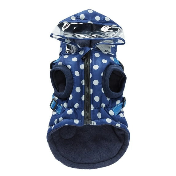 Waterproof Dog Winter Coat with Hood, Warm Reflective Dog Jacket with Zipper and Harness Hole, Soft Snowsuit for Small Medium Dogs, Cold Weather Apparel, Navy