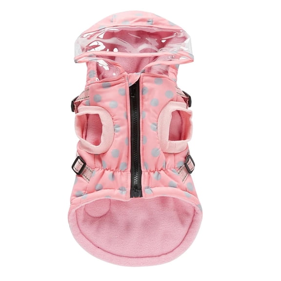 Waterproof Dog Winter Coat with Hood, Warm Reflective Dog Jacket with Zipper and Harness Hole, Soft Snowsuit for Small Medium Dogs, Cold Weather Apparel, Pink